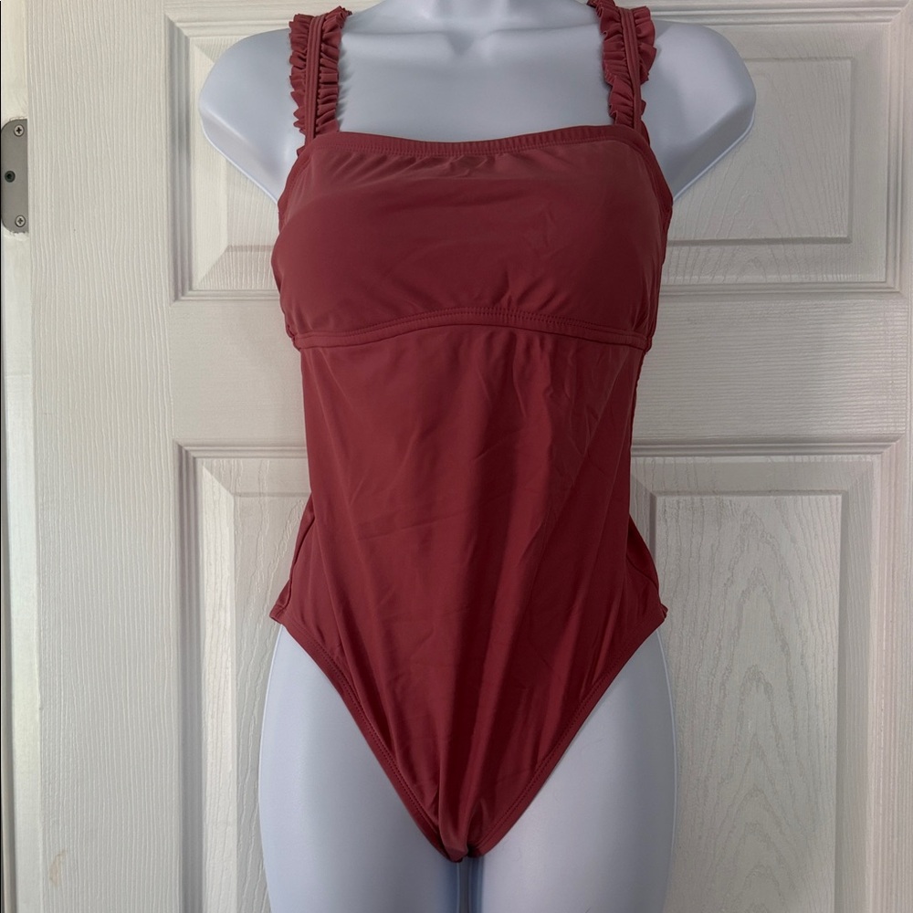 Kona Sol Women's Burgundy Ruffle One-Piece Swimsuit